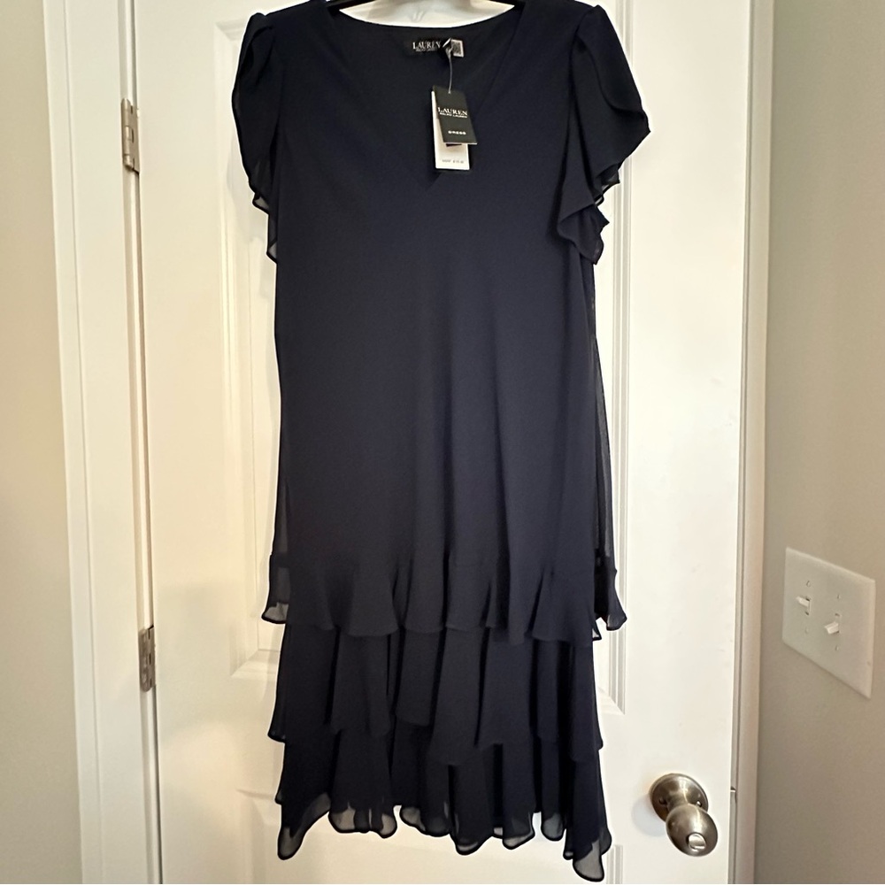 Ralph Lauren navy crepe Georgette tiered dress